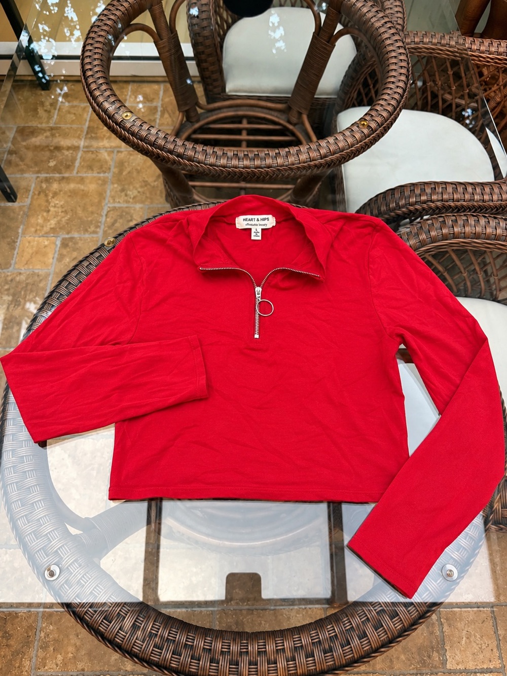 Girls' Red Zip-Front Long Sleeve Top